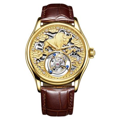 China Beef Fashion Guanqin Swiss Zodiac Chronograph Tourbillon Real Hollow Leather Belt Waterproof Gold Mens Watch Mechanical Watch for sale