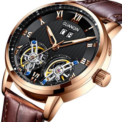 China Water Resistant GuanQin Double Tourbillon Design Automatic Date Design Automatic Mechanical Watch for sale