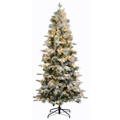 China 350 PE mix 69 hardneedle and 676 PVC tips 7 feet snow white mixed sheet Christmas tree decoration Pre-lit flocking Christmas tree for sale