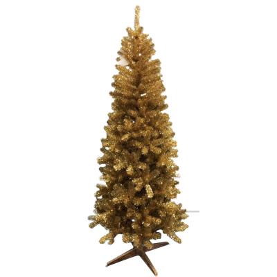 China Tinsel Artificial Braid Christmas Tree Decoration 7 Feet Pre-Lit Gold Christmas Tree for sale