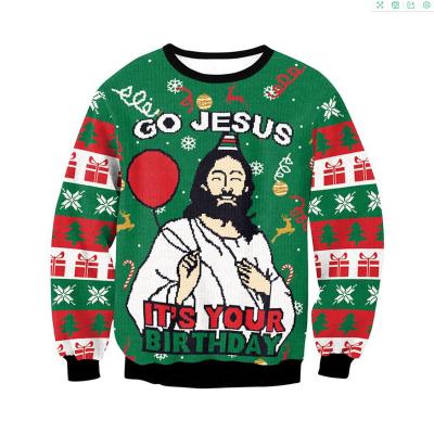 China Breathable Men Women 3D Printed Holiday Party Christmas Sweatshirt Pullover Tops Jesus Sweater Ugly Christmas Sweaters for sale