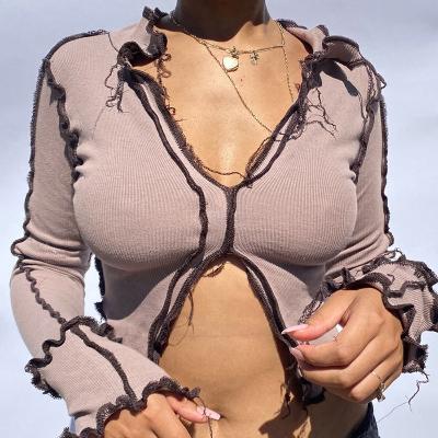 China Autumn New Patchwork Broken Design Mesh Crop Top For Women Style Long Sleeve Spring Casual Wear Street Viable T-Shirt Female Pique for sale