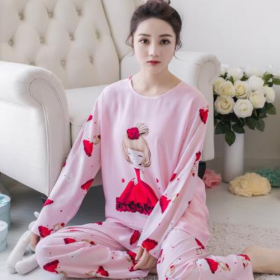 China Coldker QUICK DRY Cartoon Printed Sleepwear Set +Trousers Print Female Long Sleeve Pajamas Set Soft Loose Home Clothes for sale