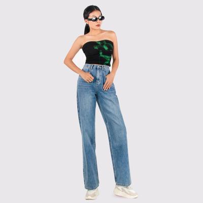 China New high waist 86126#2022 QUICK DRY jeans women loose drape slim straight pants wide leg pants for sale