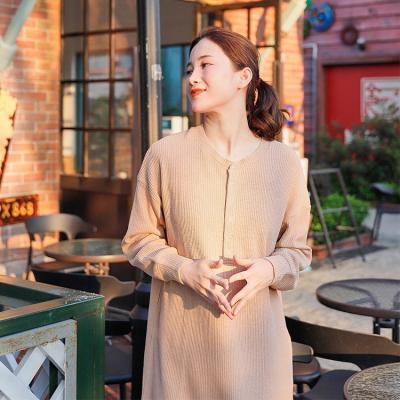 China Anti-static 9203#Outdoor Casual Sweater Dress Button Down Long Sleeve Waffle Sweater Dress for sale