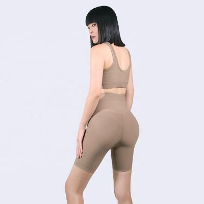 China PG001 80% Breathable Nylon Yoga Wear Back Deep Khaki Design (Shorts Suit) U To Women Workout Yoga Sets for sale