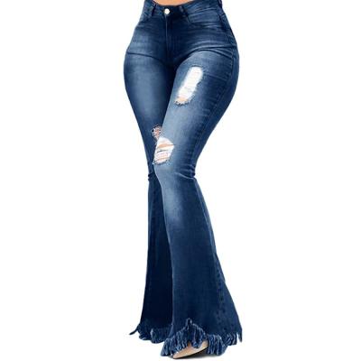 China QUICK DRY fashion plus size women destroy wash tassel jeans all matching street to style wide leg denim pants for sale