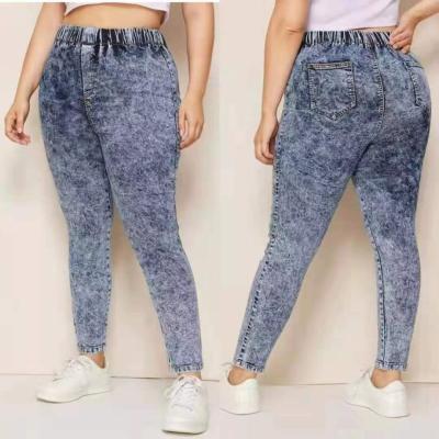 China Fashion QUICK DRY Plus Size Women's Denim Elastic Waistband Jeans Snow Skinny Wash Gaiters for sale