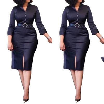 China New Breathable Women's Elegant V-Neck Waistbelt Plus Size Hip Slit Black Mid Waist Business Daily Suit for sale