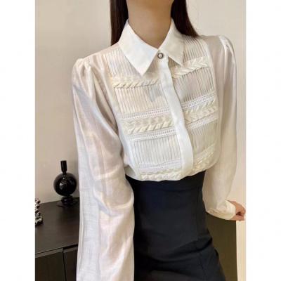 China European2022 Spring New Fashion Jacquard Breath Sustainable Sleeve White Shirts All Match Tencel Shirt Lady for sale