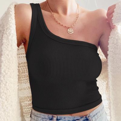 China Summer One Shoulder Fashion Slim Fit Rib Undershirt Bodycon Short Solid Bottom Shirt for sale