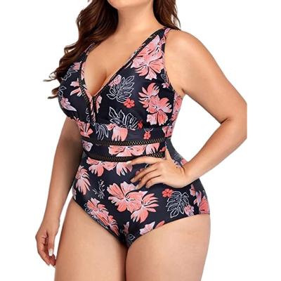 China Plus Size 8404452 V-Neck Mesh-Edge One-Piece Swimwear Plus Size Patchwork Bikini Set for sale