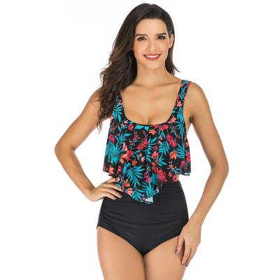 China Amazon Breathable 6961394 Hot Sales Split Split High-Waisted Print Tankini Beachwear Swimwear Bikini Set for sale