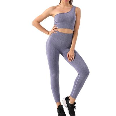 China 5996891 Breathable Single Shoulder Yoga Bras And Gaiters Sports Pants Seamless Two Piece Set Women Yoga Legging for sale