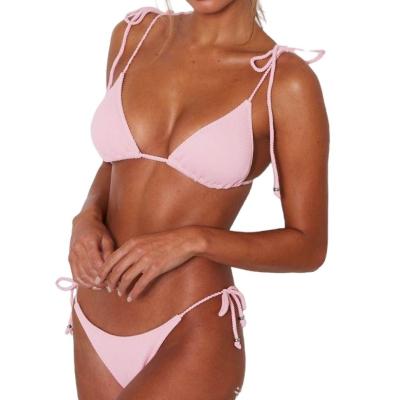 China 9380439 SUPER HOT SEXY GIRLS Breathable Split Backless Solid G-String Micro Thong Bikini Set for sale