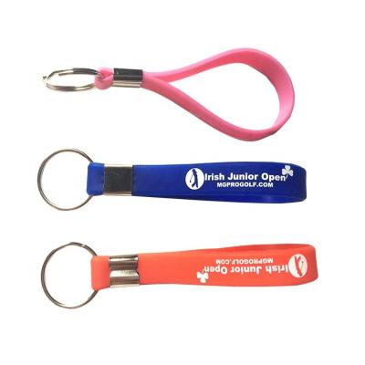 China fashion & popular promotion and HOT sale custom printed Logo Silicon Loop Embossed Keyring silicone bracelet key chain for sale