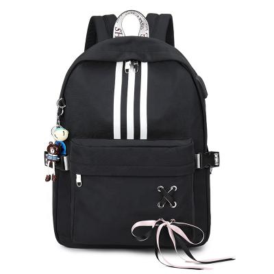 China Waterproof USB Filling Women Backpack Mochila For Women School Bag Pack Laptop Backpack Cute Bell Pendant Backbag for sale