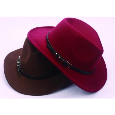 China Picture cowboy hat color fashion belt metal buckle felt hat simple felt hat for men and women for sale