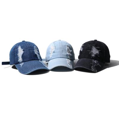 China JOINT Dad Caps Black Blue Color Broken Hat Distressed Vintage Unstruction Hat for sale