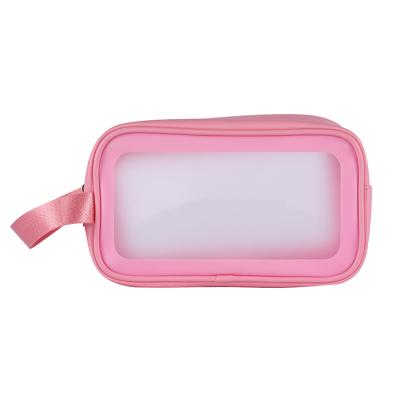 China Eco-Friendly Degradable Fashion Hot Pink Transparent Makeup Bag for sale