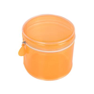 China Custom PVC Fashoion Cosmetic Cylindrical Orange Bag Zipper Portable Travel Wash Bag for sale