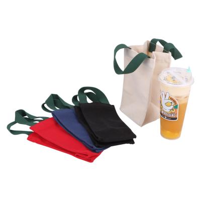 China Cup Holder Carrier Bag With Handle Custom Eco-Friendly Portable Canvas Carrier Holder Sleeve Bag Milk Coffee Drink Mug Bag Gift Bag Small for sale