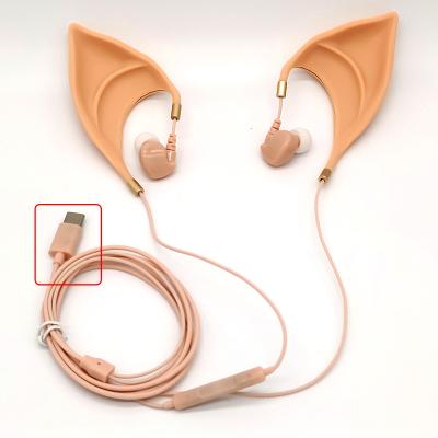 China Anime In-Ear In-Ear Wholesale Elf Ear Headphones 2D Cartoon Hanging Phone Call Earphones for sale