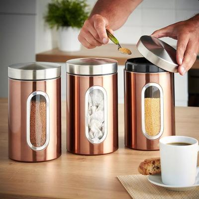 China New Design Viable Kitchen Storage Home Basics Coffee Tea Storage Jar Metal Kitchen Canister Set With Lid for sale