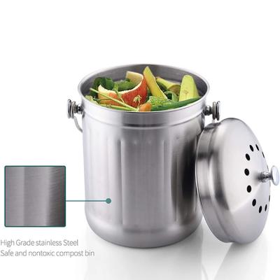 China New Arrival Sustainable Kitchen Compost Bin Vintage Metal Worktop Bucket Compost Bin Stainless Steel For Kitchen for sale