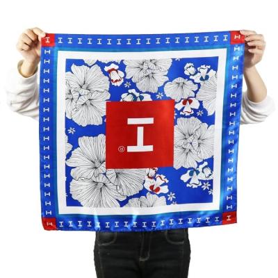 China Hot Selling Polyester Custom Design Digital Silk Printing Square Polyester Satin Feel Silk Scarf for sale