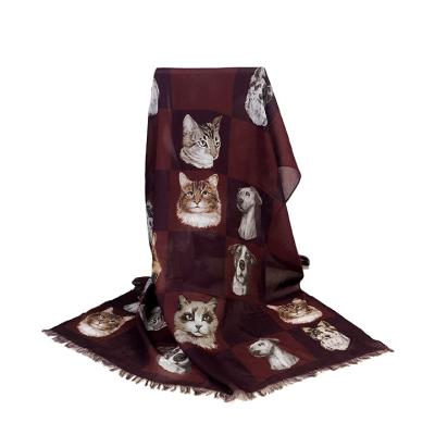 China Cute Pattern 100% Modal Fashion Printing Modal Material Animal Dog Printed Cat Scarf for sale