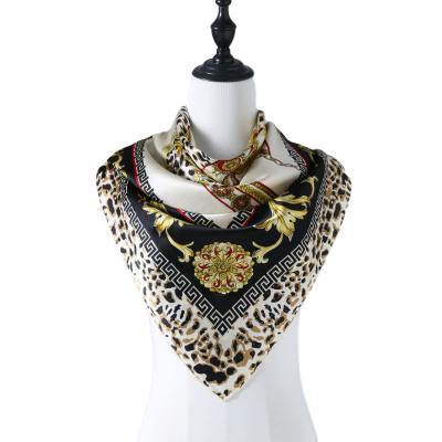 China Custom Square Large Square Satin Scarf Women Fashion Silk Leopard Printed Ladies Scarves Shawl for sale