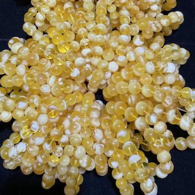 China Vintage Natural Amber Round Beads 10-14 mm in Diameter White Gold Striped Baltic Amber Russian Amber Hand-String Beads for sale