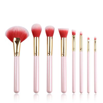 China Pink Wooden Face Makeup 8 Handle Makeup Brush Set Custom Eye Brush Loose Powder Foundation Flat Brush Set for sale