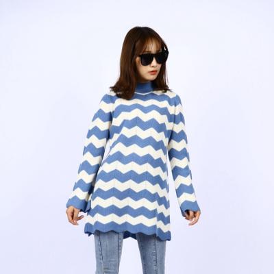 China Wholesale High Quality Anti-Wrinkle Latest Design Flare Sleeve Maxi Wavy Graphic Two Tone Women Sweater for sale