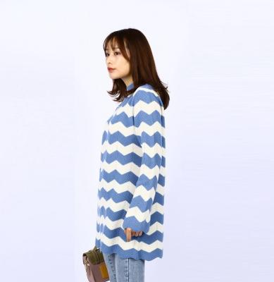 China new Anti-wrinkle style simple widely used wavy style blue and white wavy stripes pattern women sweater for sale