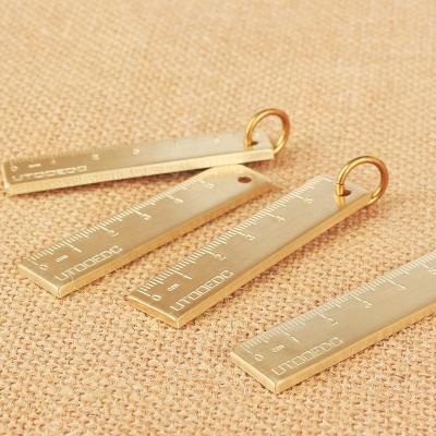 China Promotional Custom Logo Laser Carpentry Metal Gold Brass Ruler For Key Chain for sale