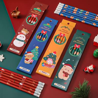 China Office & School Pencils Lovely HB Christmas Promotional Pencil 6pcs Eraser School Supplies Pencil Set For Kids for sale