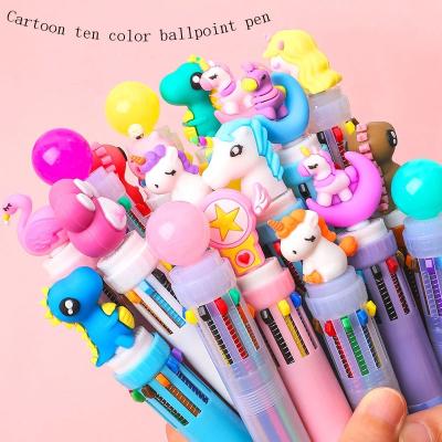 China Promotional Children 10 Color Multicolor Student Unicorn Pen Cartoon Pen For Christmas Promotional Gifts for sale