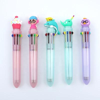 China 10 Colors Cheap Office Pen Promotional Plastic Transparent Multi Shape Animal Ball Pen With Custom Doll for sale