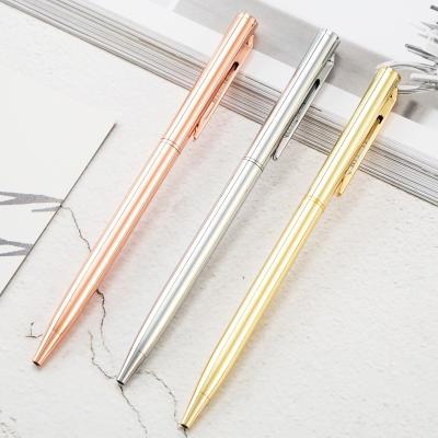 China Office & Custom Made School Pen Cheap Luxury Custom Laser Branded Rose Gold Slim Ballpoint Pens Hotel Supplies Promotion Slim Pen for sale