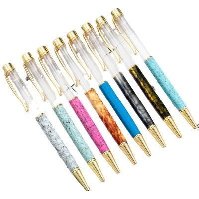 China Promotional Pen Floating Glitter Crystal Sparkles Metal Ballpoint Pen Marble Rose Gold Writing Pen for sale