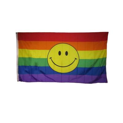 China Cheap Hotel And Resort Stock Polyester Rainbow Smiley Face Flag Hot Sales Gay Pride Flag for sale