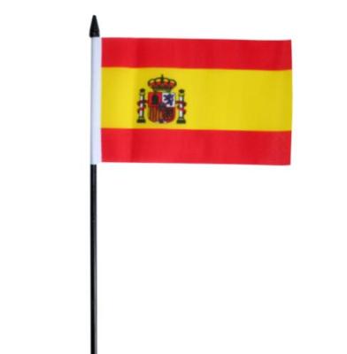 China Barber Shop High Quality Spain Polyester 10*15cm Hand Flag With 30cm Plastic Pole for sale