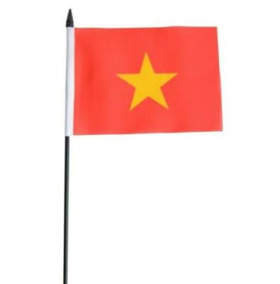 China Barber Shop High Quality Polyester 14*21CM Vietnam Hand Flag With 30cm Plastic Pole for sale