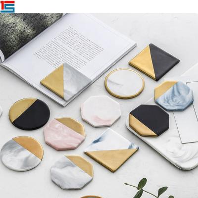 China Sustainable Popular Luxury Royal Style Marble Pattern Octagonal Shaped Ceramic Cup Coaster With Golden Intersperse for sale