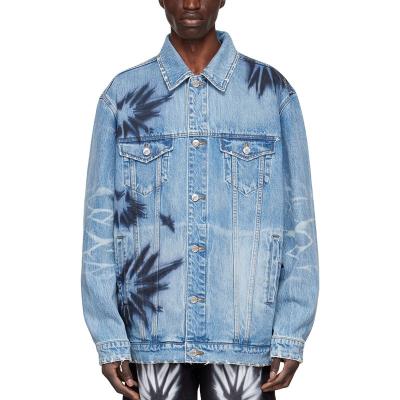 China OEM QUICK DRY SERVICE Wholesale Custom Blue Denim Jacket Gradient Color Print Pattern Cowboy Jacket For Men for sale