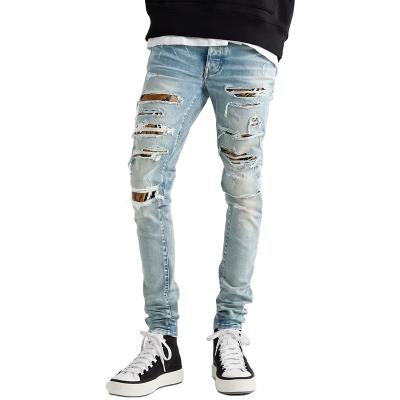 China Custom Wholesale High Quality Woven Fabric OEM Patchwork QUICK DRY Retro Stretch Skinny Jeans For Men for sale