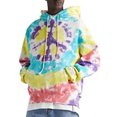 China anti-wrinkle oem cotton streetwear custom casual tie dyed hand distressed drawstring oversized hoodie for men for sale