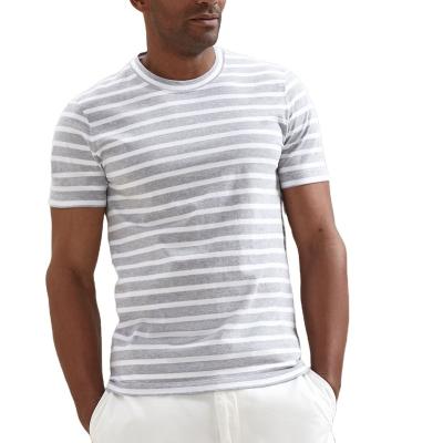 China Wholesale Custom Cotton Anti-wrinkle OEM Summer Striped Plain Knit Slim Round Collar T-Shirt For Men for sale